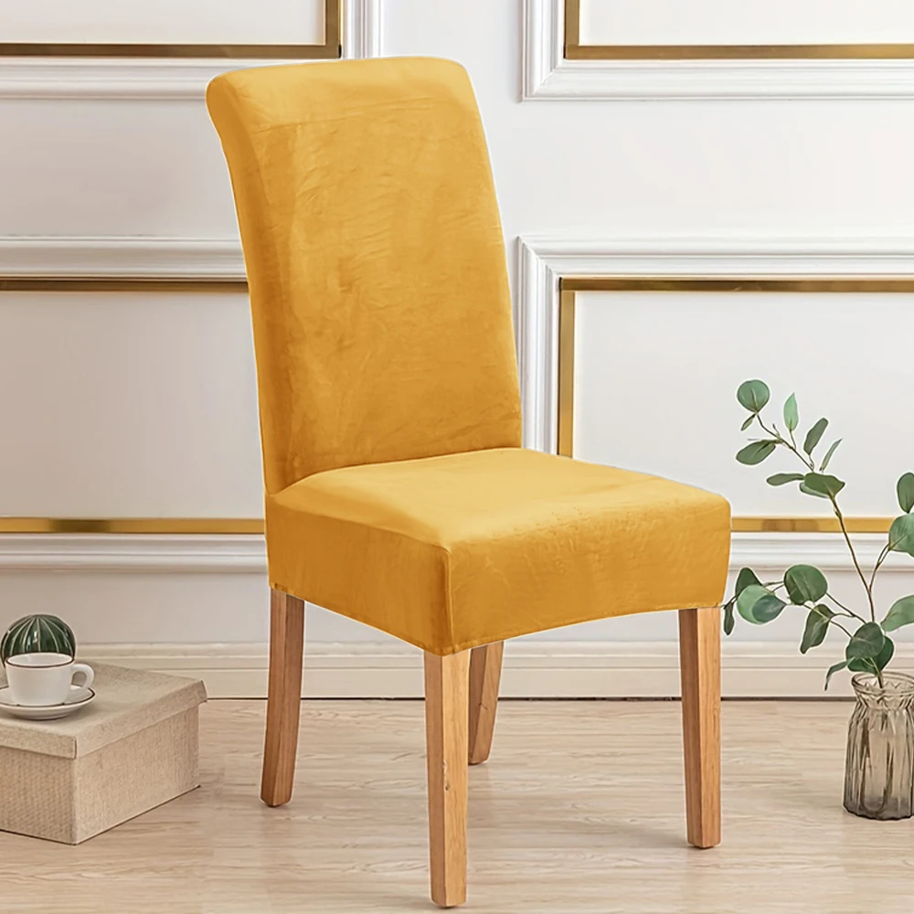 1pc Thick Super Soft Velvet Chair Cover Fluffy-touch Elastic Dining Chair Slipcover Furniture Protector Office Restaurant Decor