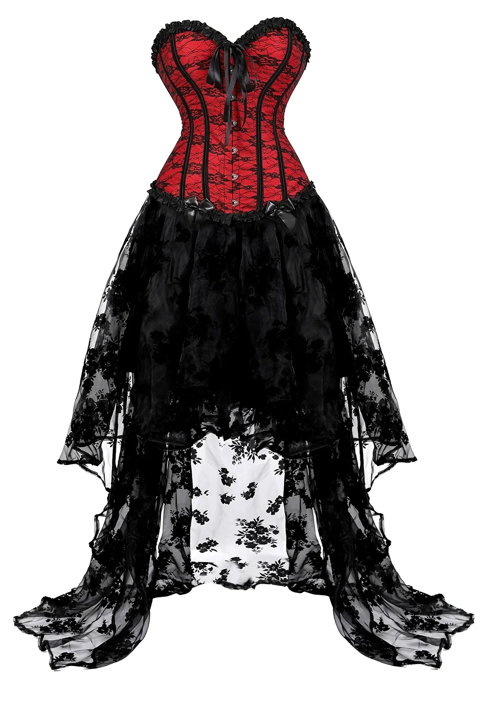 

Corset Dresses High and Low Skirt Tulle Long Lace Corselet Overbust Bustier Plus Size Gothic Korsett Sexy Victorian Bustiers