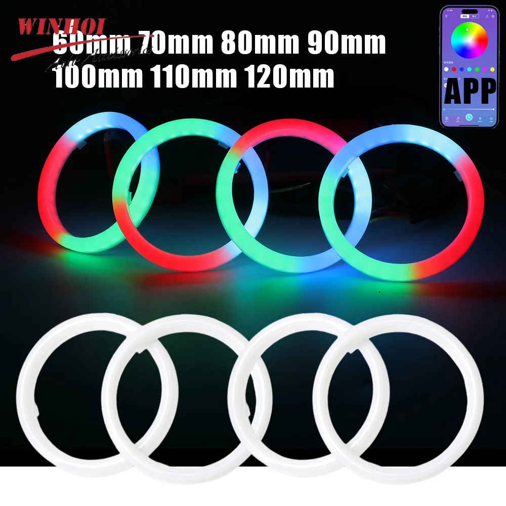 Dynamic Cotton RGB Angel Eyes Haro Ring APP Control  60mm 70mm 80mm 90mm 100mm 110mm 120mm DRL Led Headlights Projector