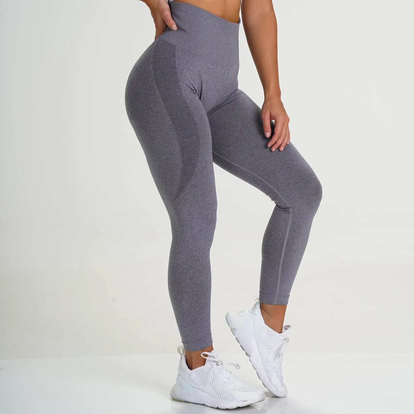 Mallas deportivas de realce de cadera para mujer, pantalones elásticos de Yoga, sin costuras, de cintura alta, Sexy