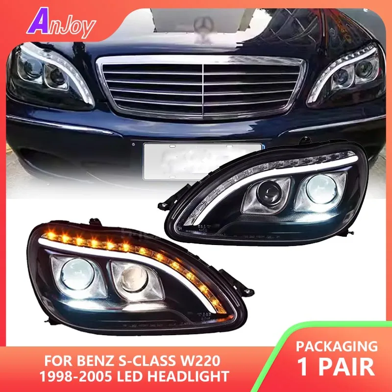 

Для Benz S-Class W220 1998-2005, обновление фар, модифицированная для нового DRL, динамический указатель поворота, светодиодная фара, автоаксессуары