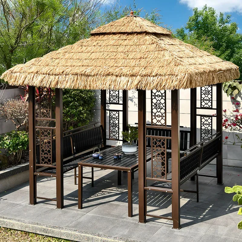 For Outdoor Pavilion Courtyard Garden Villa Rooftop Simulation Thatch Straw Awning Waterproof Sunshade Canopy Decor
