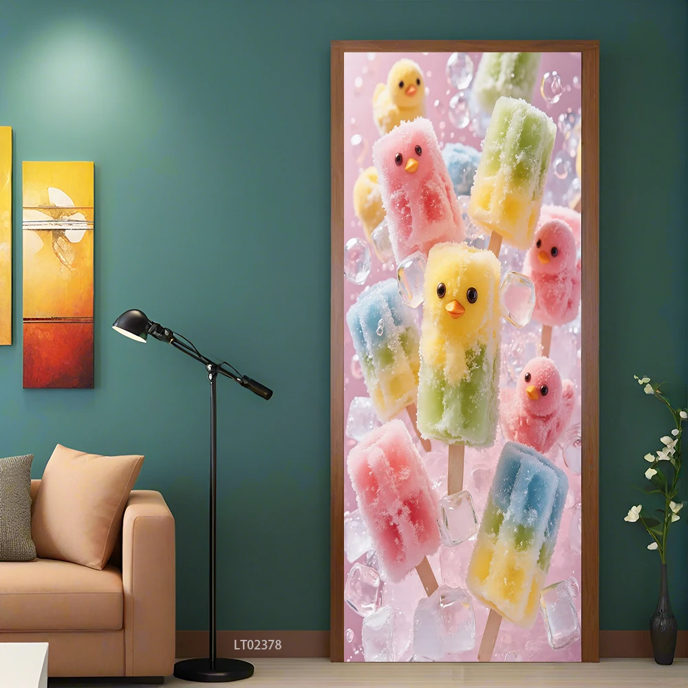 Letnie naklejki na drzwi Ice Pop - naklejki winylowe Juicy Fruit, odświeżające samoprzylepne naklejki ścienne do kuchni i drzwi do pokoju dziecięcego
