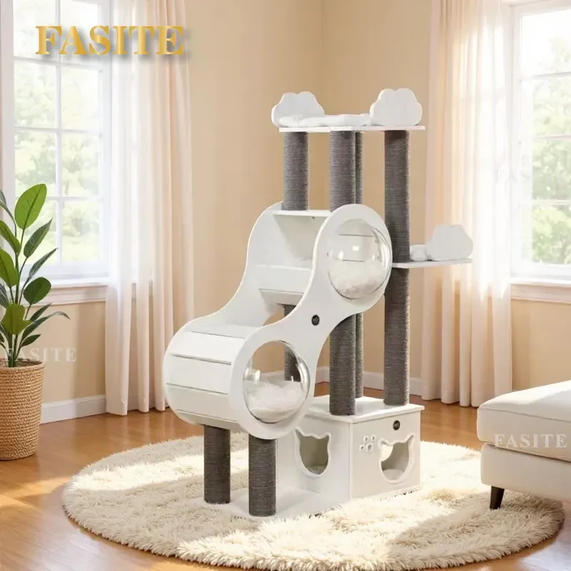 For Cat Climbing Frame Integrated Cat Tree with Scratching Post Large Space Capsule Nest Shelf Toy for Small Apartment