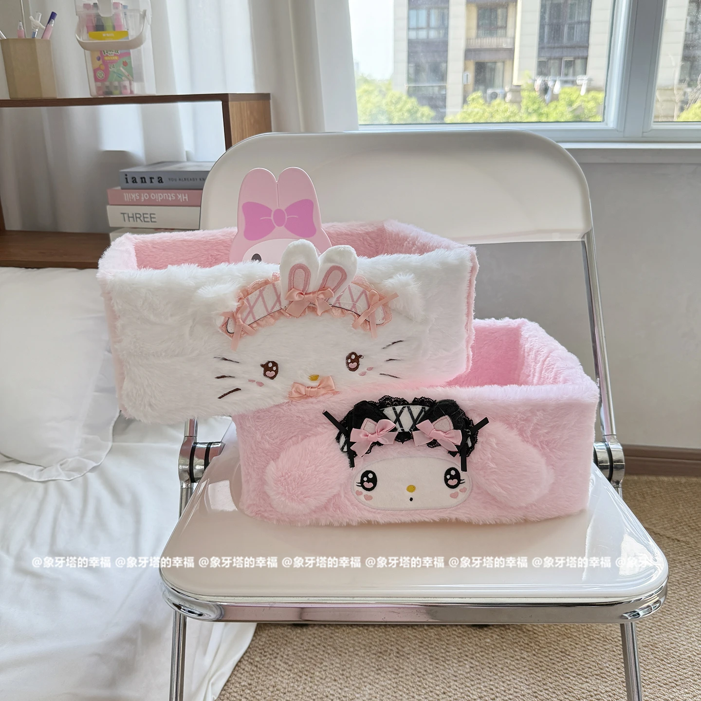 Desktop Sanrio Cartoon Organizer Versatile Storage Basket Kuromi My Melody Hello Kitty Thickened Plush Household Storage Gift