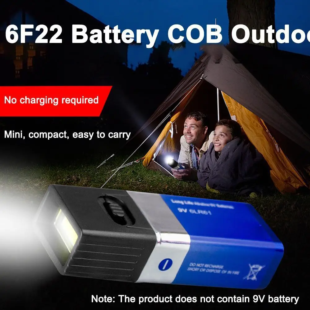 9V Battery Flashlight Mini LED Key Light 6F22 Battery Strong Light COB Outdoor Lighting Flashlight