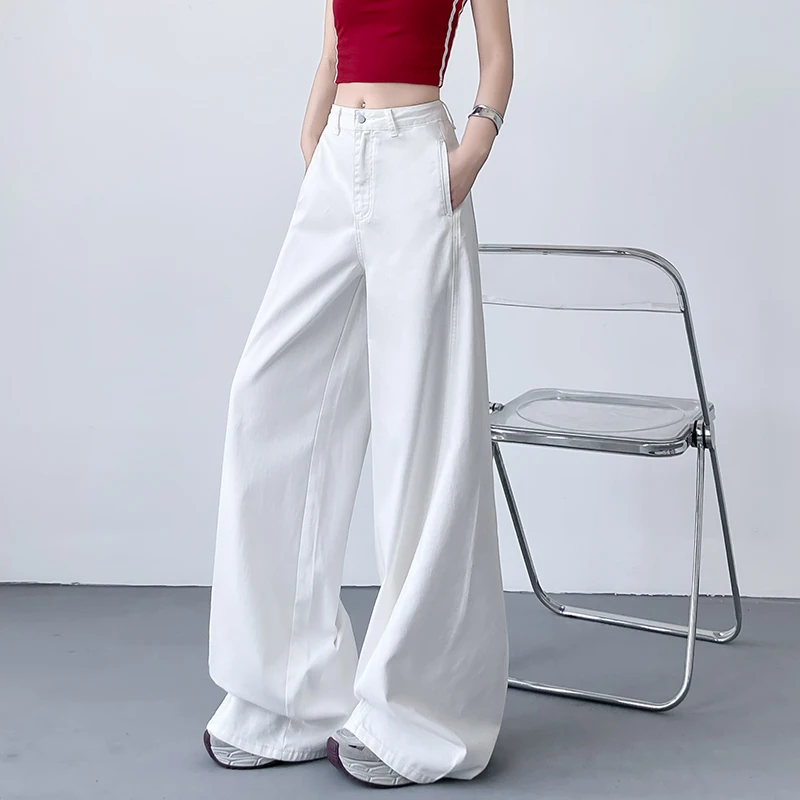 KSTUN 여성용 흰색 청바지 넓은 다리 헐렁한 바지 루즈 피트 2025 봄 새로운 드래그 바지 여성 의류 캐주얼 롱 청바지 Gilrs