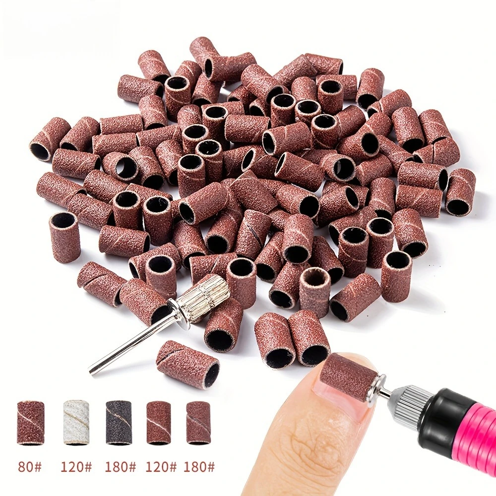 Mounted Sanding Drum Set Aluminum Oxide Sand Band on Rubber Mandrel Shank Rotary Tool Sanding Head for Wood Metal Polishing