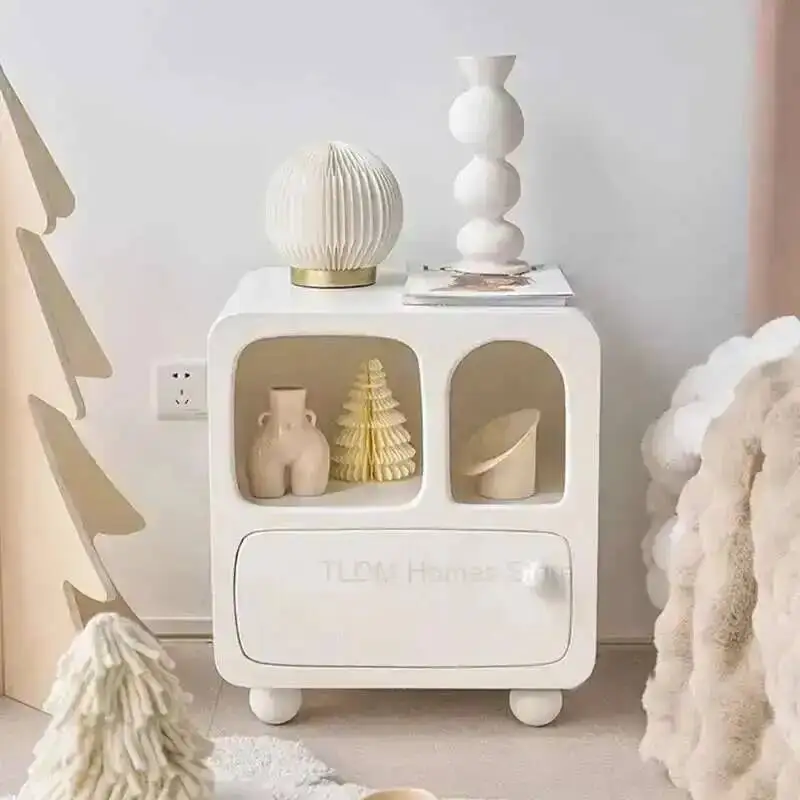 

French Table Retro Nightstand Night Bedroom Furniture 협탁 Creative Cream Style Household Design Upscale White Bedside Table