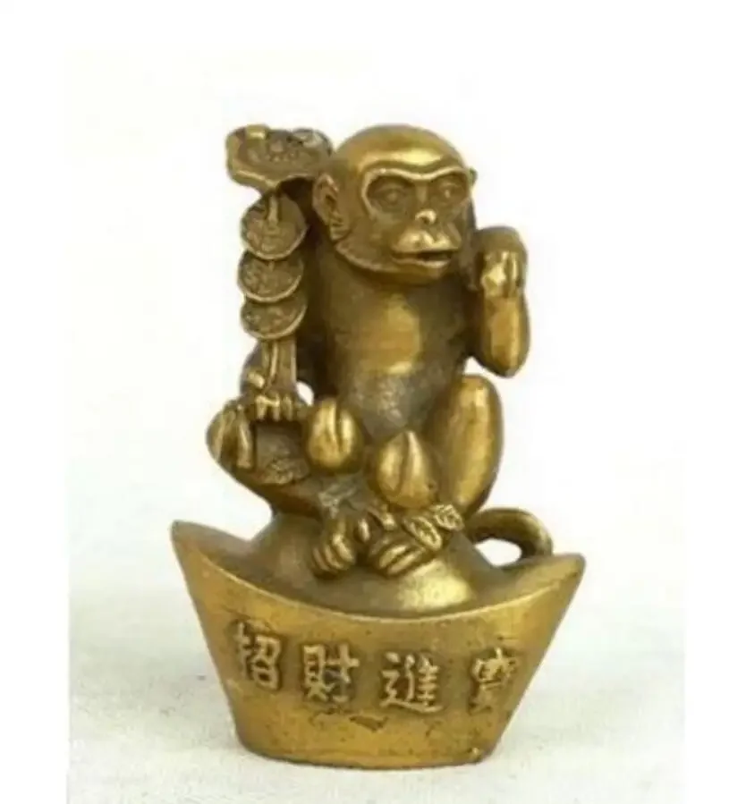 

Copper Statue Collection Chinese Brass Carved Animal Zodiac Monkey Wealth Money Cions Exquisite Small Statues
