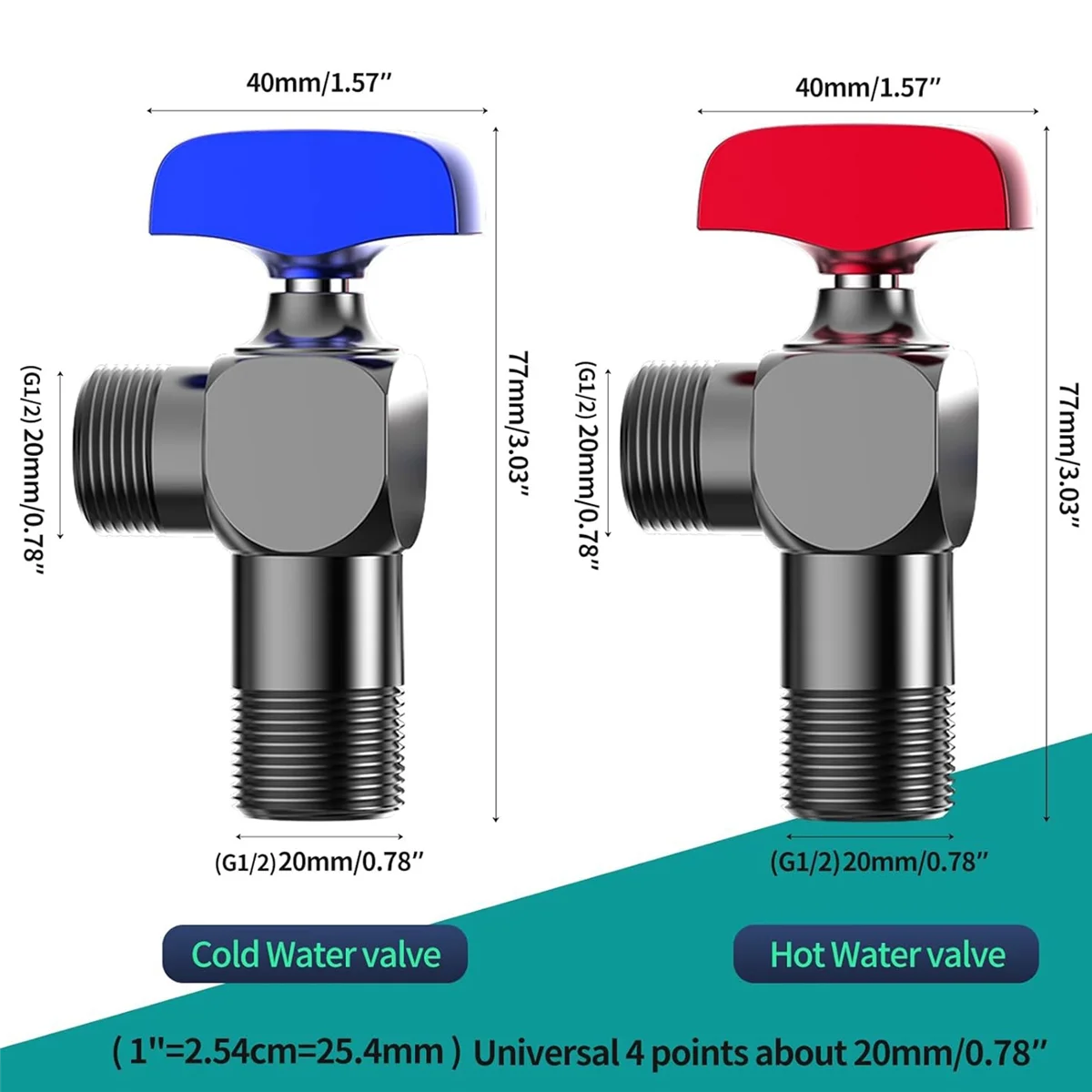 1/2 Inch All Copper Ball Valve, Ball Core Full Open High Flow Angle Valve, Hot and Cold Water Control Ball Valve Blue