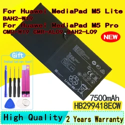 100% New HB299418ECW Battery For Huawei MediaPad M5 Lite 10 BAH2-W19 / M5 Pro 10.8 CMR-W19 CMR-AL09 BAH2-L09 Replacement 7500mAh