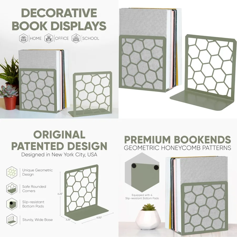 

Декоративные металлические подставки для книг из сотового мела с геометрическим рисунком - Высокие прочные подставки для книг для полок - Современная прочная пробка для книг - из