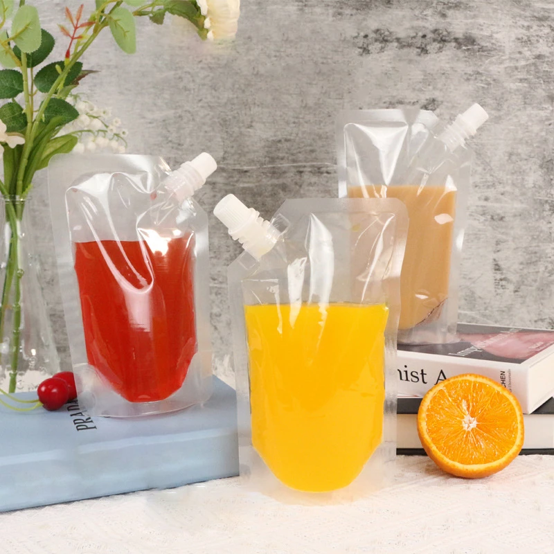 StoBag 100pcs Wholesale Transparent Liquid Packaging Bags Drinking Plastic Juice Beverage Sealed Clear Stand Up Storage Pouches