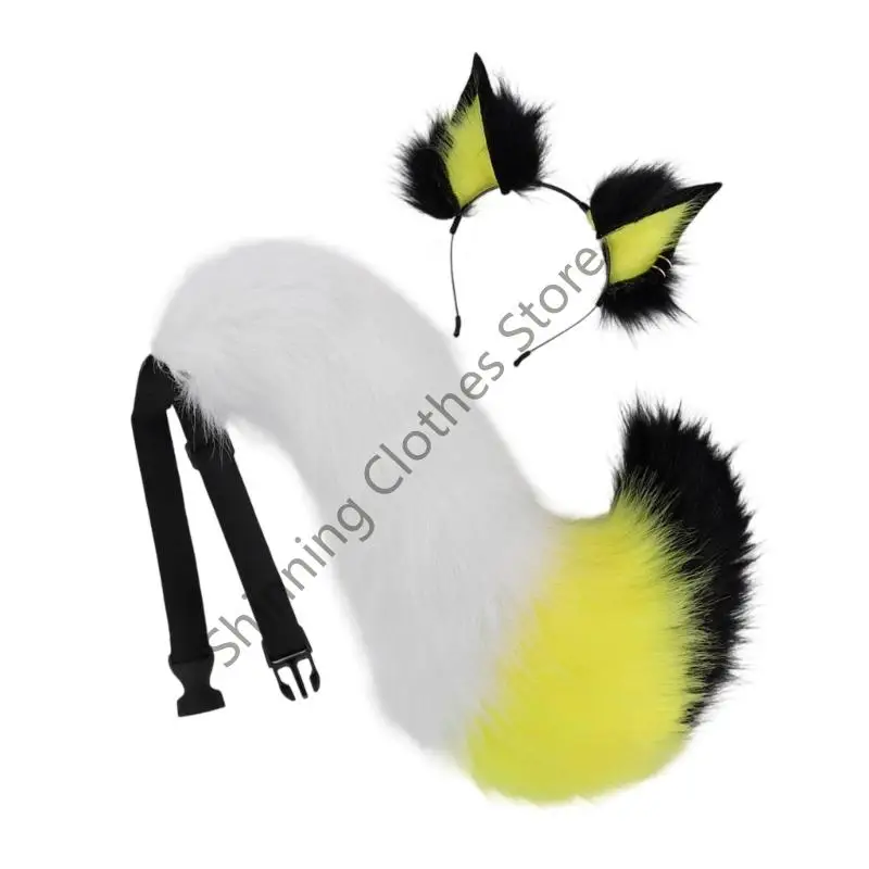 m68a 여우 귀와 꼬리 세트 폴스 여우와 머리 밴드 늑대 여우와 머리 밴드 테일 할로윈 동물 코스프레 의상 의상
