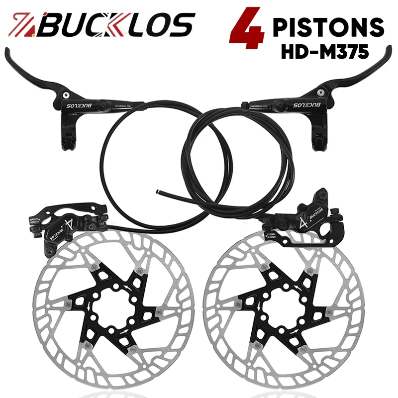 

BUCKLOS 4 Piston Hydraulic Disc Brake Set 850mm/1630mm Front Rear MTB Brake Set 160mm Rotor Mountain Bike Disc Brake Set HD-M735