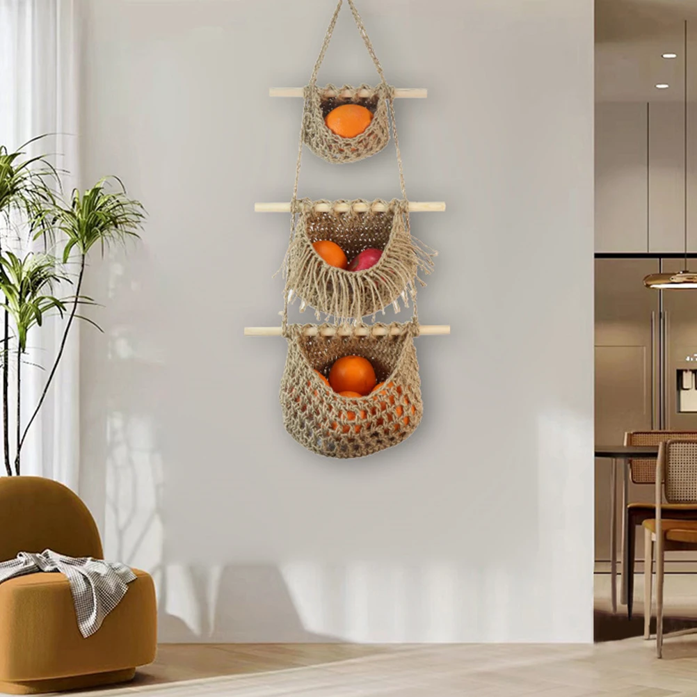 

Wall-mounted Fruit and Vegetable Hanging Basket Baskets for Storage Cotton Rope Kitchen Accessories