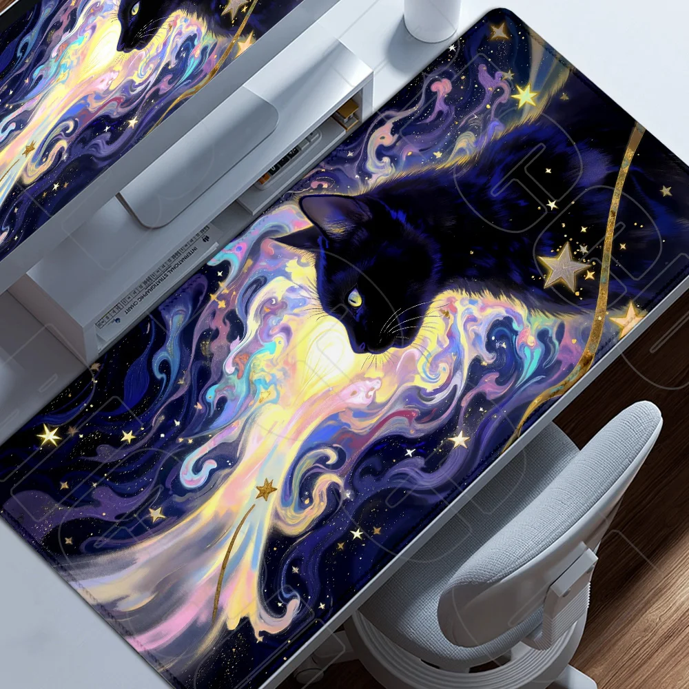 

Kawaii Dreamy black cat Mouse Pad Cute Cat Computer XXL Mause pads Company Desk mat 900X400mm Large Cushion PC Accessories Rug