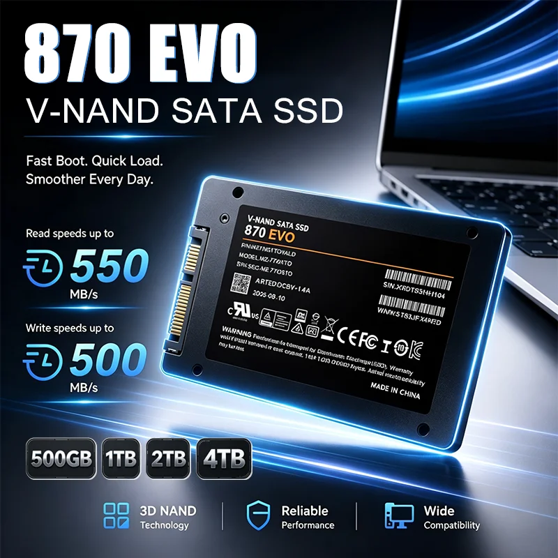 870 EVO New Internal Solid State Drive 2.5 Inch 550MB/S SATA3 SSD 1TB 2TB 4TB Hard Disk Solid State Drive For Laptop Desktop