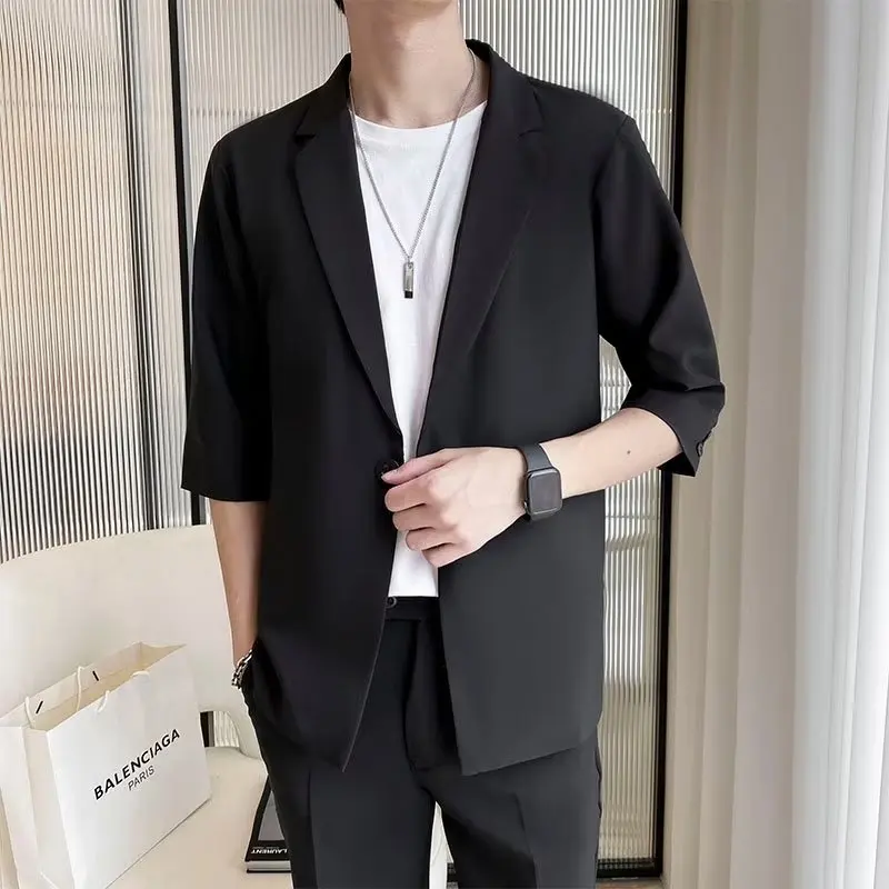 Summer Short Sleeved Blazer Men Fashion Social Mens Dress Jacket Korean Loose Casual Suit Jacket Mens Office Formal Blazer M-3XL