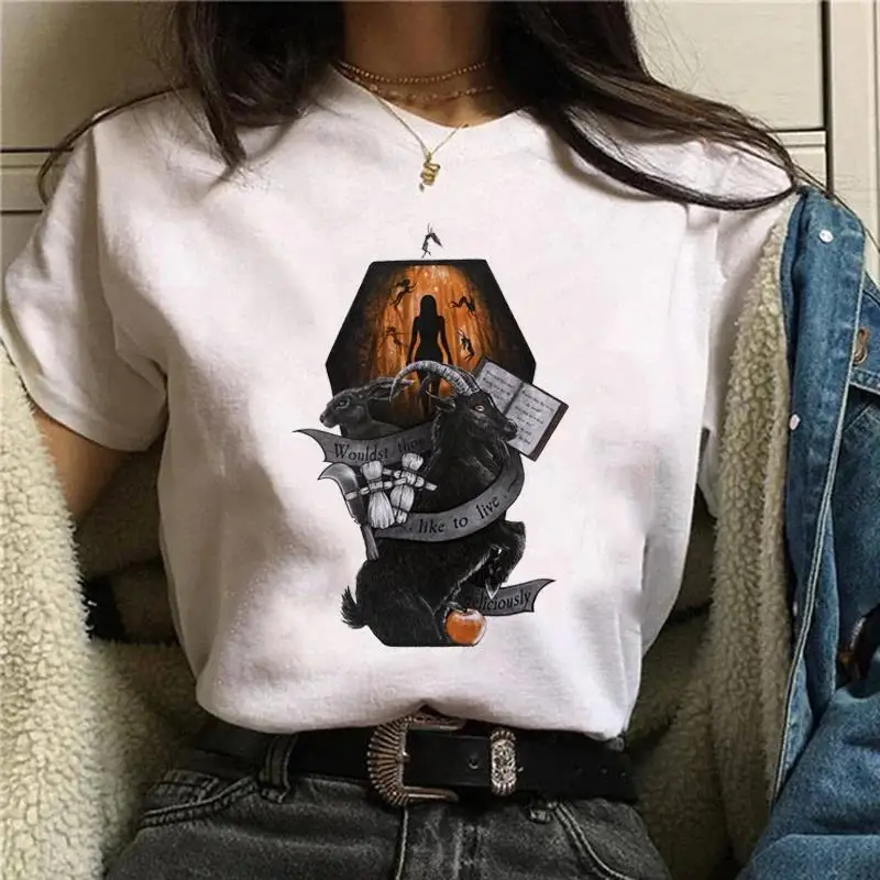 Śmieszne słodkie Halloween wydruk graficzny T Shirt moda kreskówka na co dzień wycięcie pod szyją krótki rękaw Plus rozmiar T Shirt kobiet