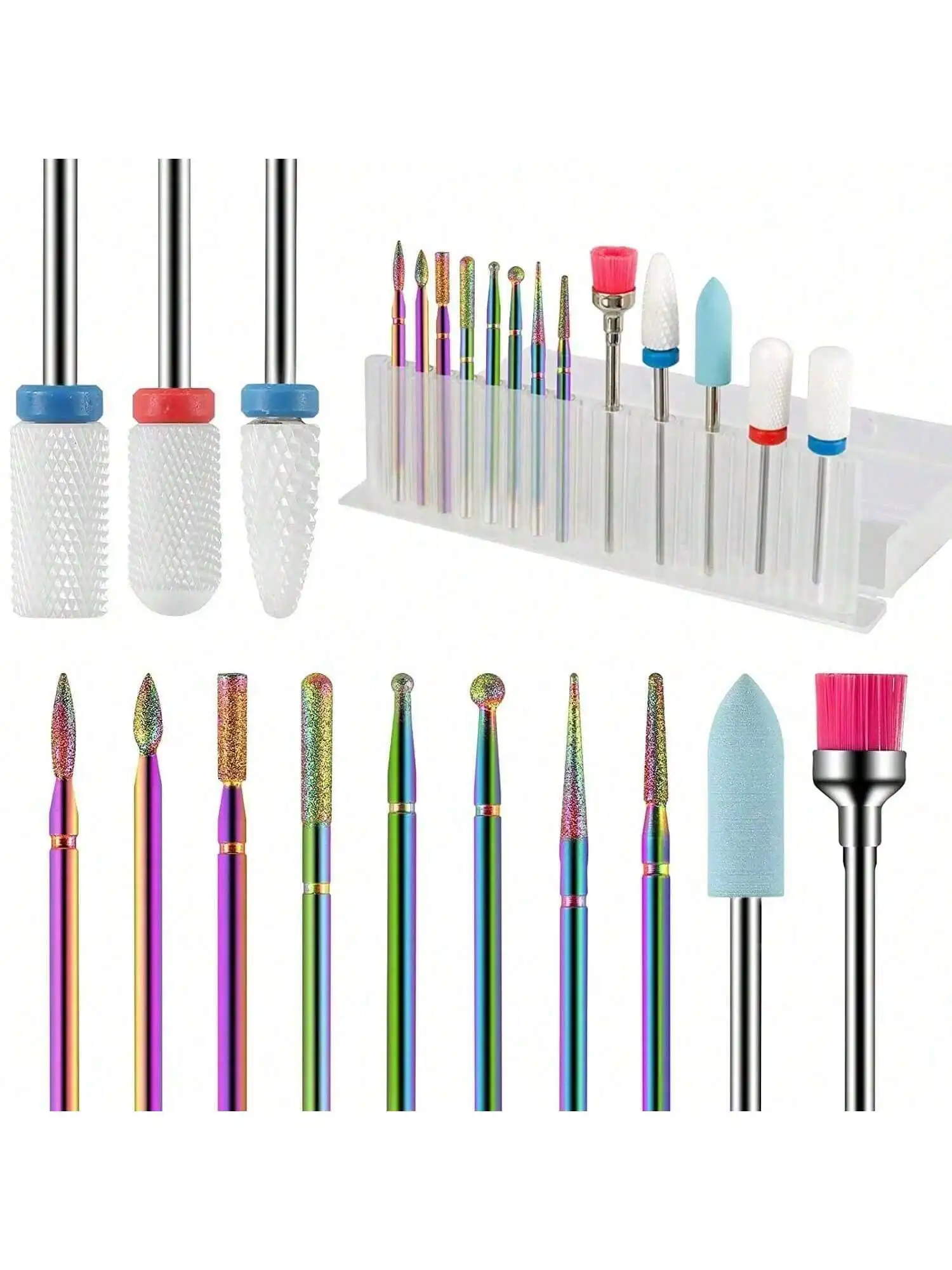 13pcs Ceramic Diamond Nail Drill Bits Set - Carbide Cuticle Remover For Acrylic & Gel Manicure, Pedicure Tools For Home Salon