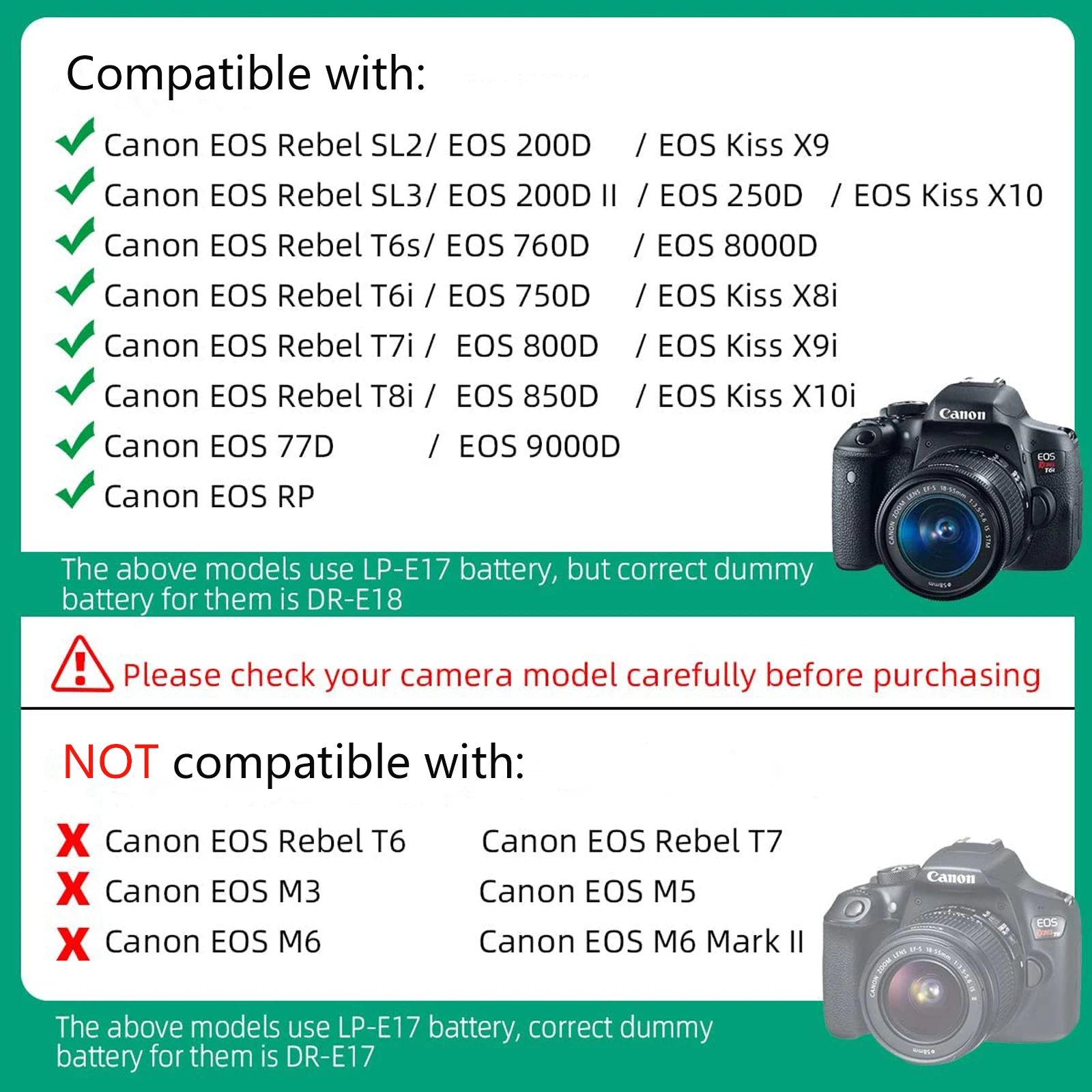 USB-C Cable for Canon EOS Cameras, Dummy Battery
