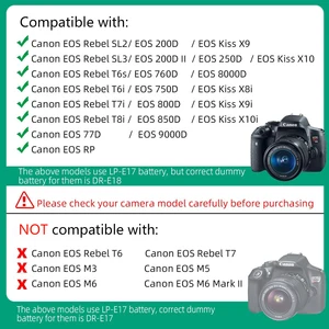 بطارية وهمية مع كابل USB، LP-E17، ACK-E18، DR-E18، لكاميرا EOS 750D من Canon، Kiss X8i، T6i، 760D، T6S، 77D، 800D، 200D، 250D، Rebel SL2 أفضل 10 شاحن G2C مبيعات 17 - رقم 4