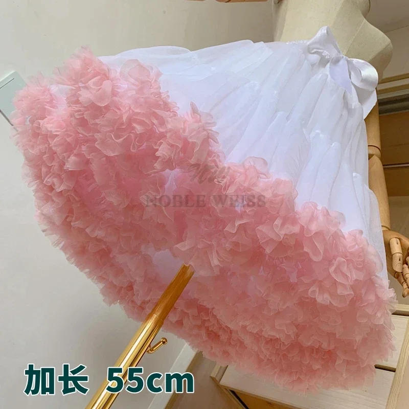 Ball Gown Petticoat Cotton Candy Pink Rainbow Cloud Support Medium Length Soft Yarn Boneless Violence Support Customized