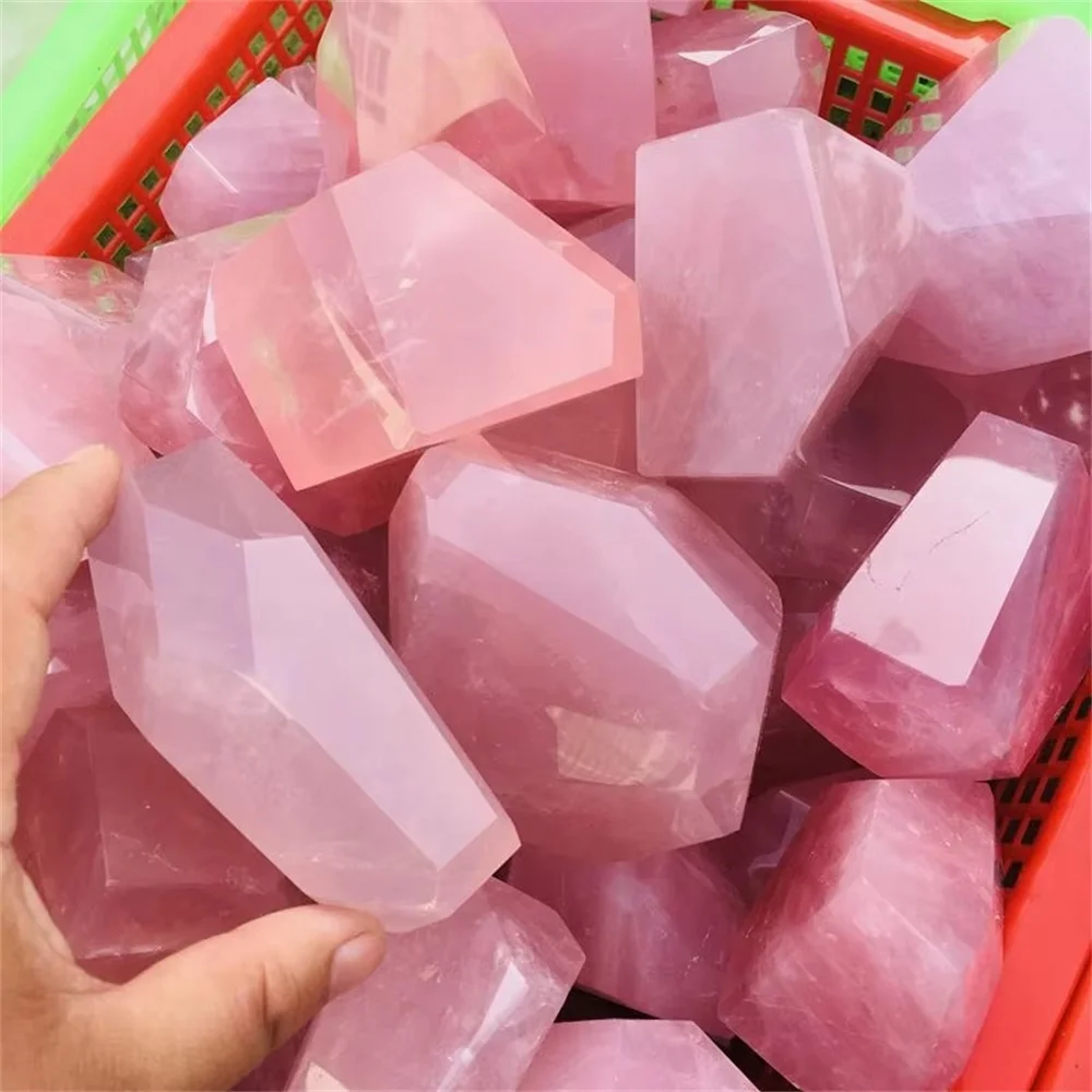 Natural Hand Carved Rose quartz Crystal Freeform tumbled stone Healing Cube For home Decoration