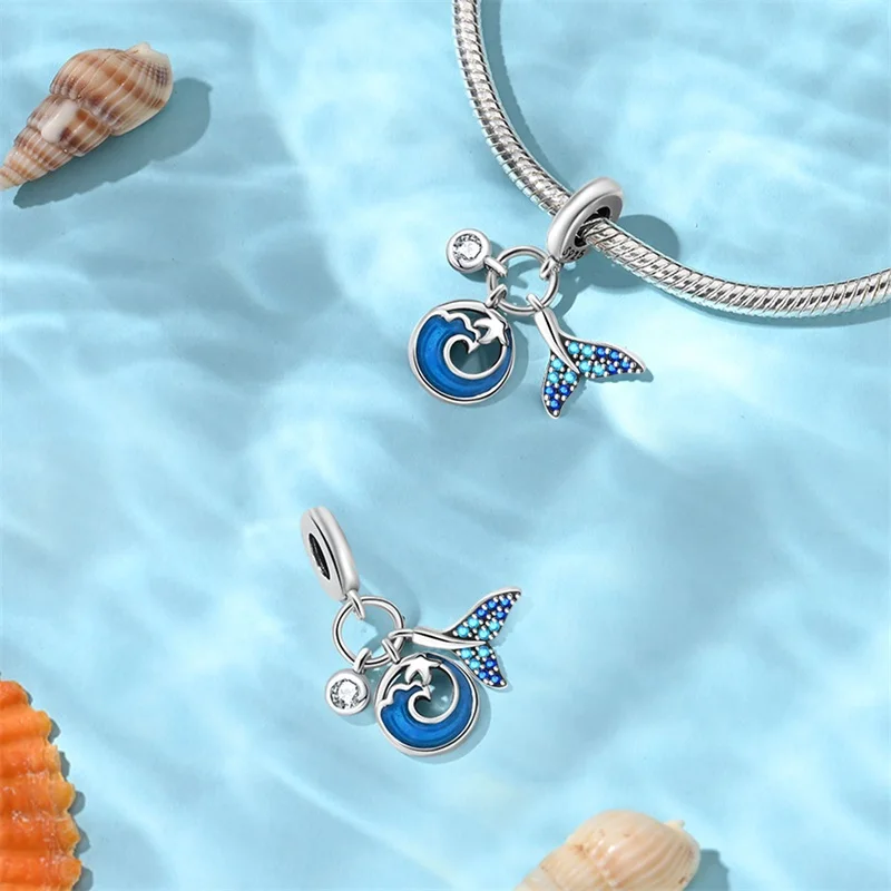 2023 New Ocean Blue Sea Turtle Dangle Bead Fit Original Charms Silver 925 Bracelet DIY Women Gift Fine Jewelry Beads