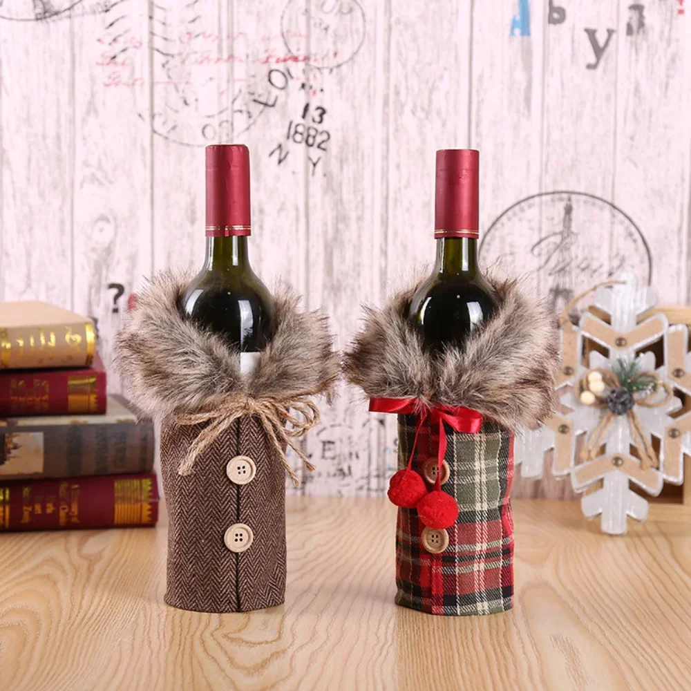 

1pc Red Wine Bottle Bag Cover Christmas Red Plaid Pattern Bow Red Wine Champagne Whisky Bottle Bag Festival Decoration Props