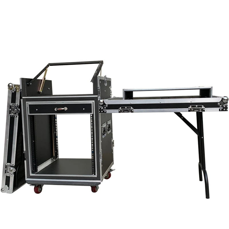 Professional custom aluminum 12U four-wheel air box PP toolbox 2 drawers mixer audio amplifier aviation stage equipment ODM