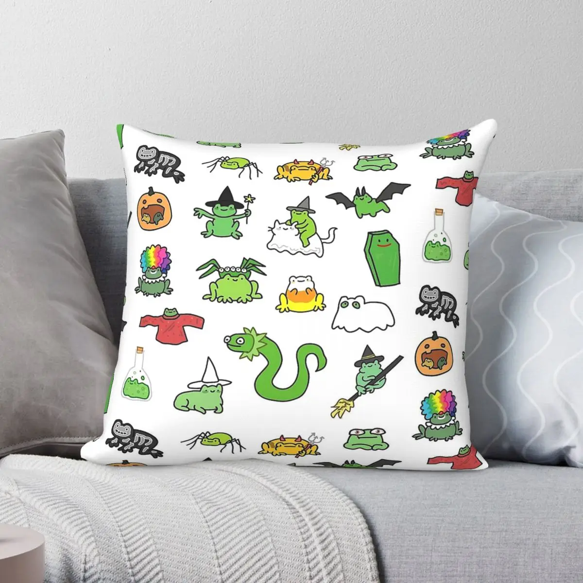 Spooky Frogs Scare Away Depression Square Pillowcase Polyester Linen Velvet Pattern Zip Decorative Pillow Case Sofa Cover 18