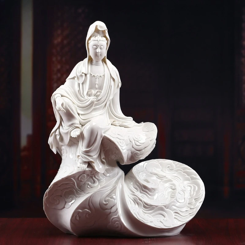 Ceramic handicraft Buddha statue ornament 18 inch auspicious cloud Guanyin