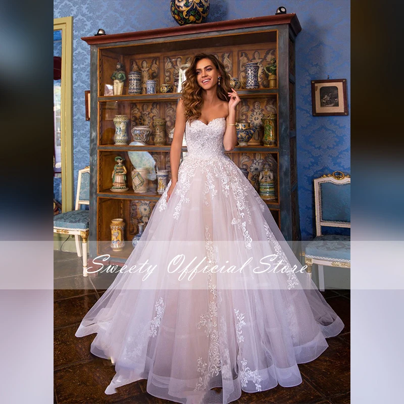 Vestido De Novia elegante con encaje bordado en red, Vestido De baile sin tirantes, sin mangas, con cordones, personalizado