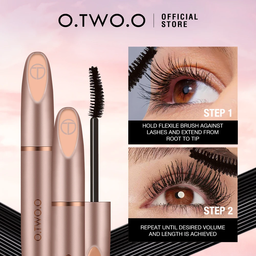 O.TWO.O Black Mascara Lengthens Eyelashes Waterproof Long-lasting 4D Silk Fiber Mascara Lash Extension Cosmetics Makeup