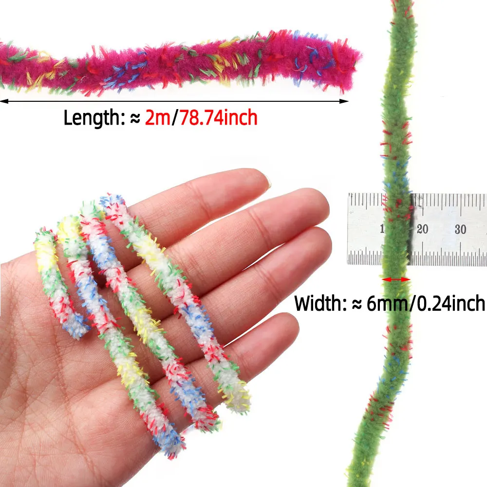 Bimoo 2M 6-7mm Wide Grizzly Mottled Mop Chenille Fly Tying Material Woolly Bugger Wet Nymph Streamer Mop Fly Crappie Jig Lures - view 4