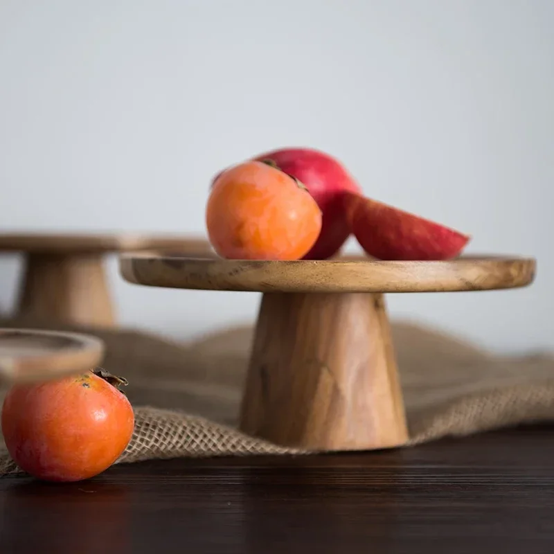 Wooden Cake Tray Mushroom Shape Tall Tray Food Serving Trays Japanese Style Dessert Fruit Tray Home Decoration Photography Props