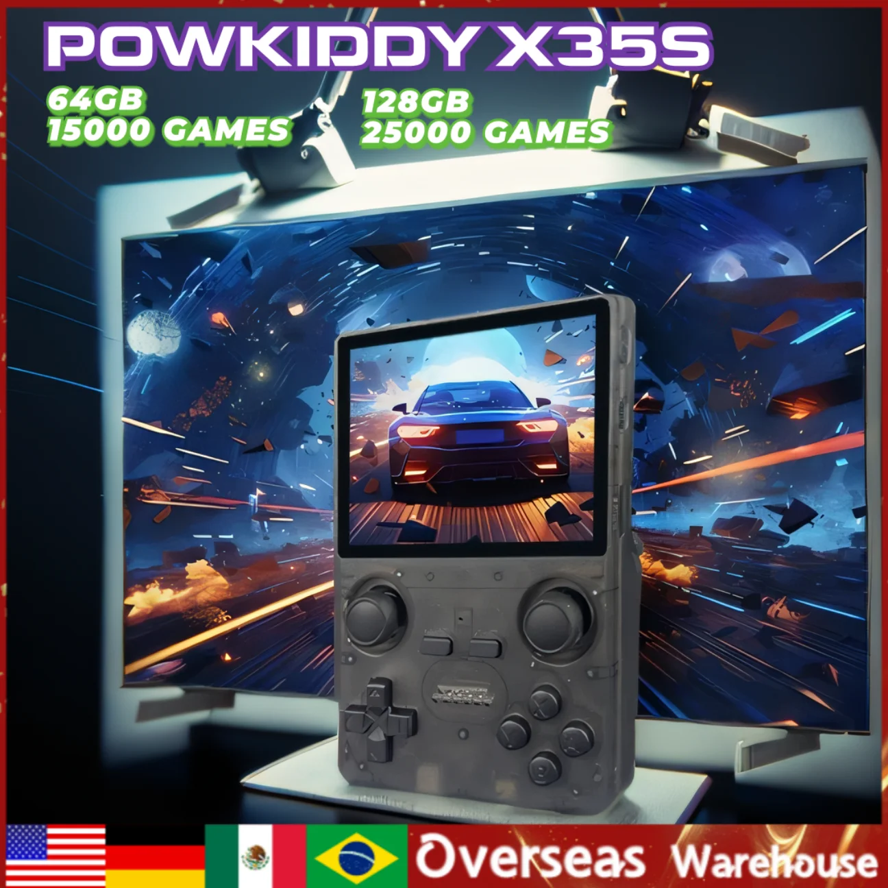 POWKIDDY X35S Retro Handheld Game Console 3.5 inch ips Screen RK3566 Opendinglinux Hall Joystick Children's Gifts New consolas