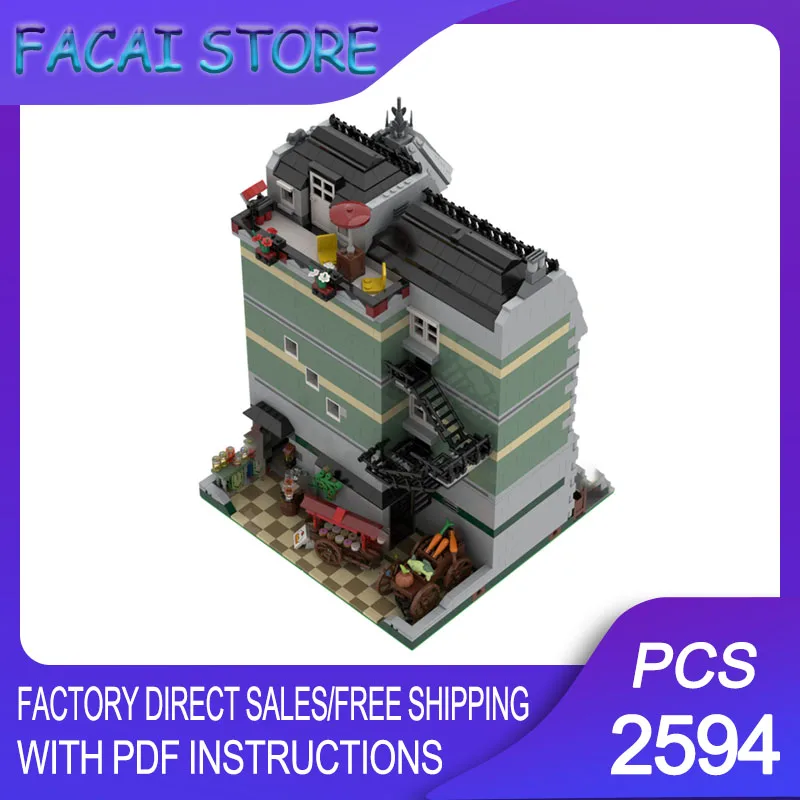 

City Street View Moc Building Bricks Modular Farmers Market - Grocer Model Technology Blocks Christmas DIY Toy Construction Gift