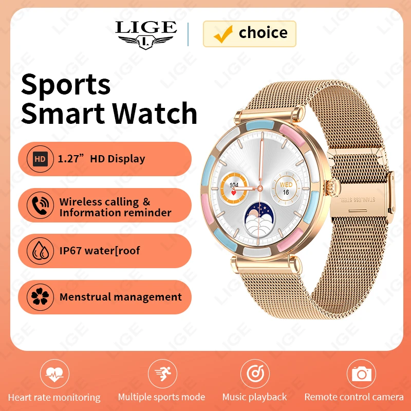 

LIGE Fashion Bluetooth Call Smart Watch Heart Rate Monitor Sport Fitness Tracker Bracelet For Lady Waterproof Smartwatch Women
