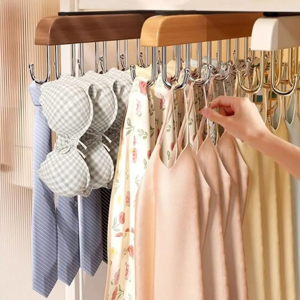 

Wood Retractable Clothes Drying Rack Wall Mounted Pull Out Women Storage Bra Hanger Large Capacity Space Saving