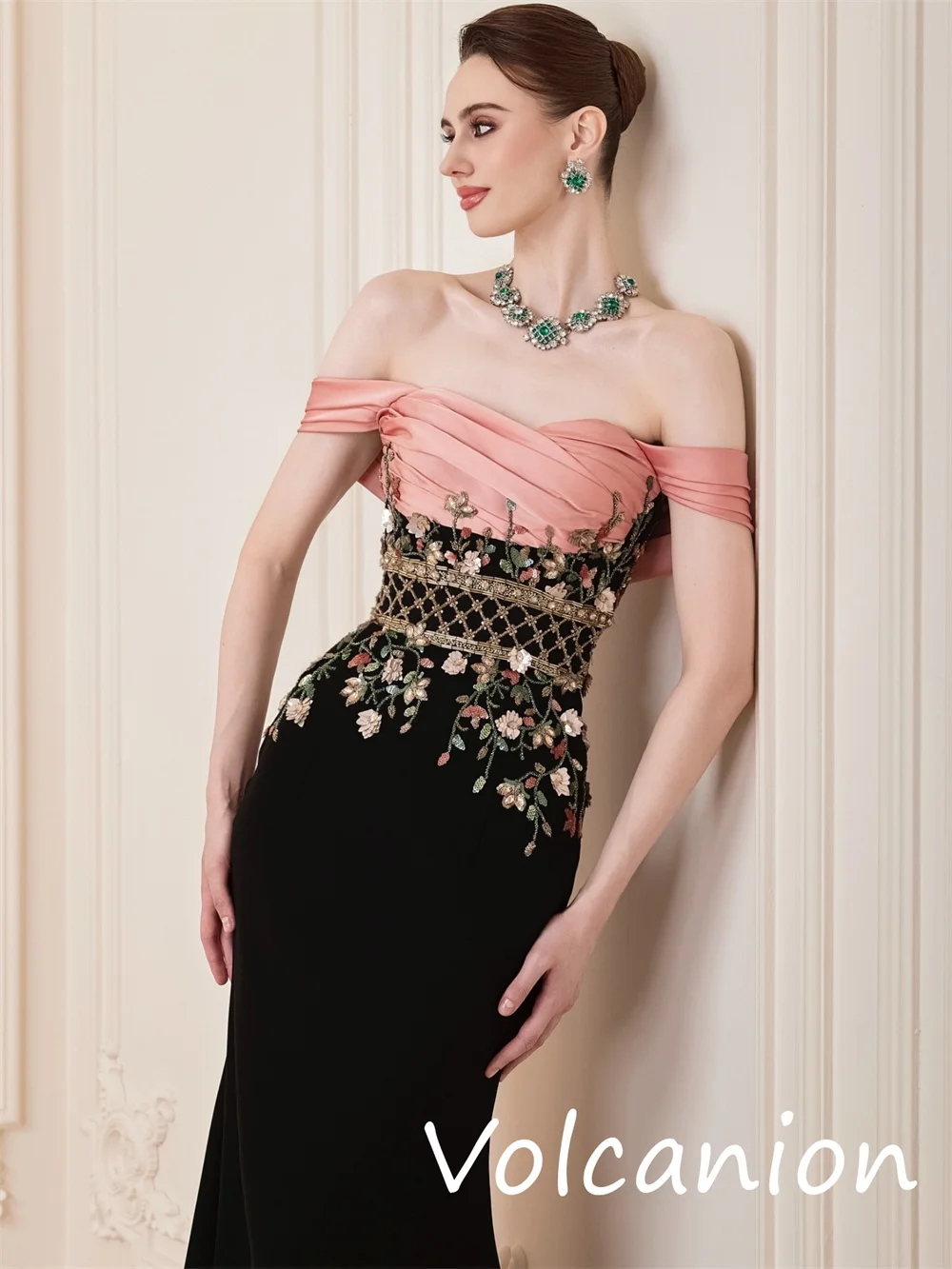 Customized Pastrol Unisex Jersey Sequined Flower Trumpet Off-the-shoulder Long Dresses Bespoke Occasion Sparkle
