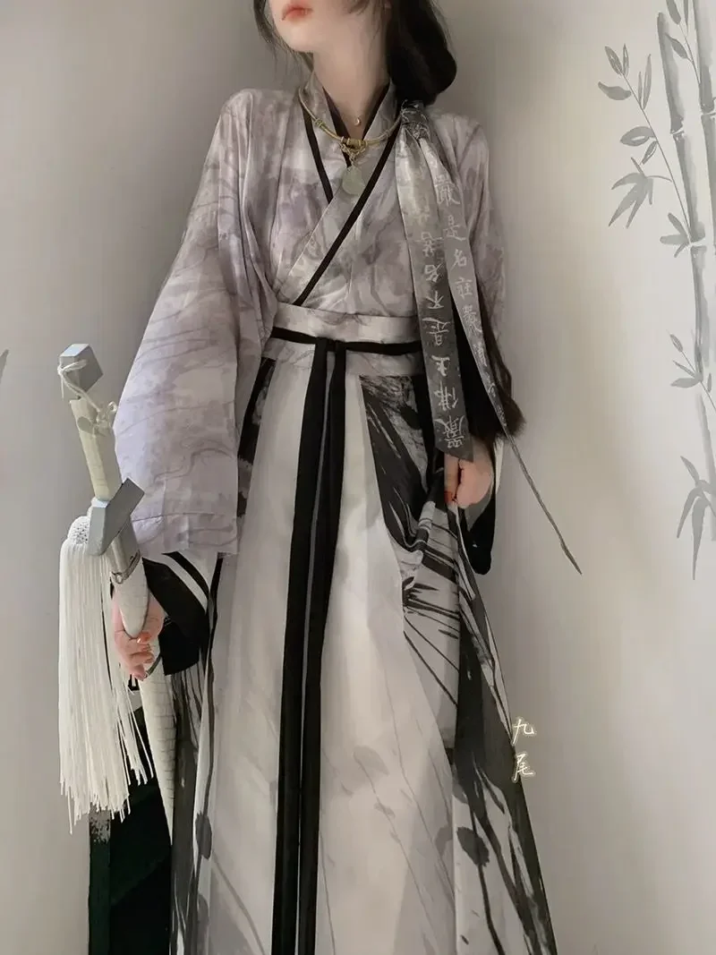 

Chinese Hanfu Dress Women Cosplay Costume Party Outfit Ancient Traditional Black&White Ink Painting Hanfu Dress Plus Size