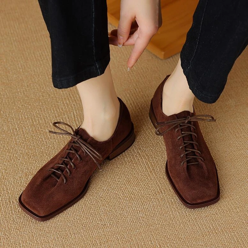 2024 new style genuine leather low-heeled fashion loafers lace-up Oxford shoes spring and autumn Brogues Mule