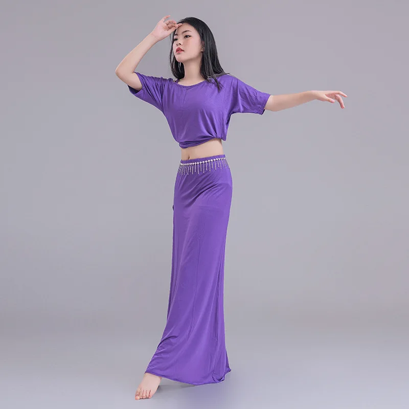 Belly dance practice clothes Modal large size belly dance performance split skirt bat sleeve top