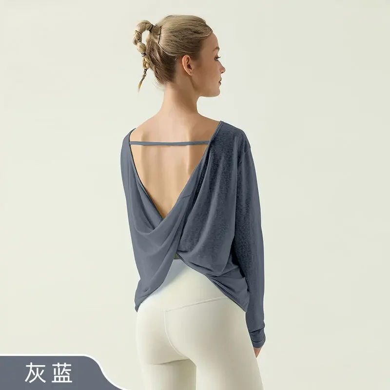 Long Sleeve Yoga Shirts Sport Top Fitness Clothes Wear for Women Gym Femme Running Quick Drying Training Pilates Cover Up