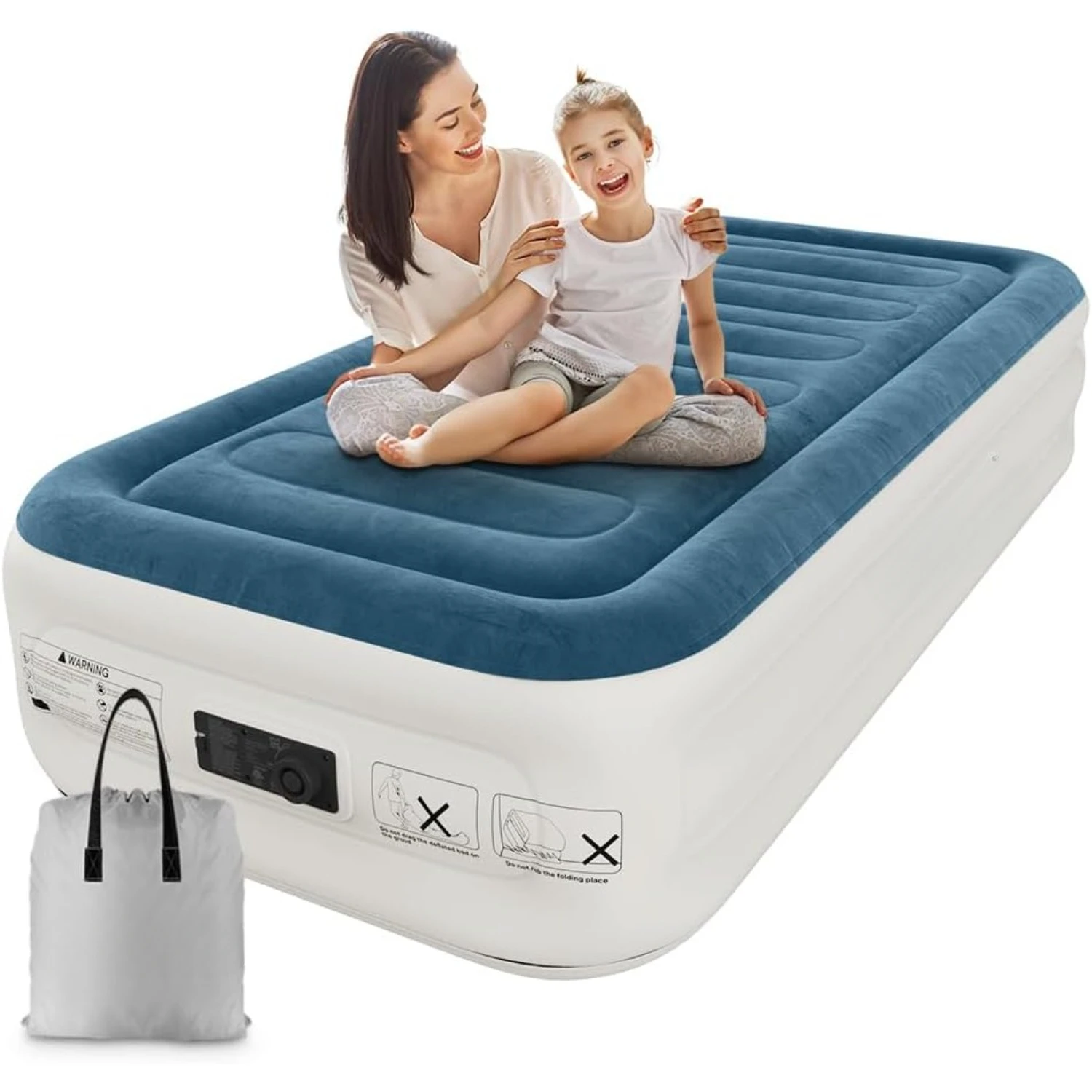 

Twin Air Mattress with Built-in Pump,Fast & Easy Inflation/Deflation Inflatable Mattress, Foldable Blow Up Mattress with Storage