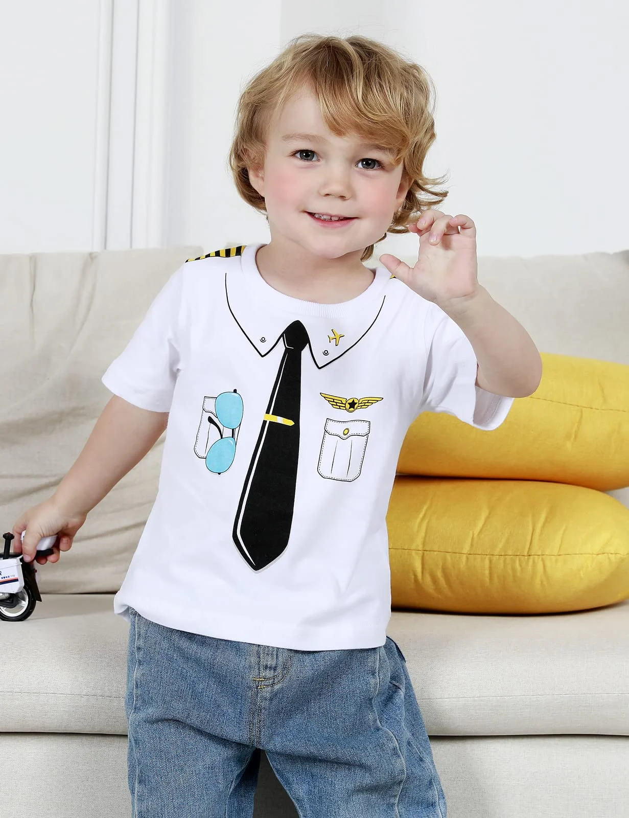 Boys Pilot T-Shirt Toddler Astronaut Shirt Carnival Tee Baby Cotton Novelty Print Cosplay Clothes Birthday Role Play Party Top